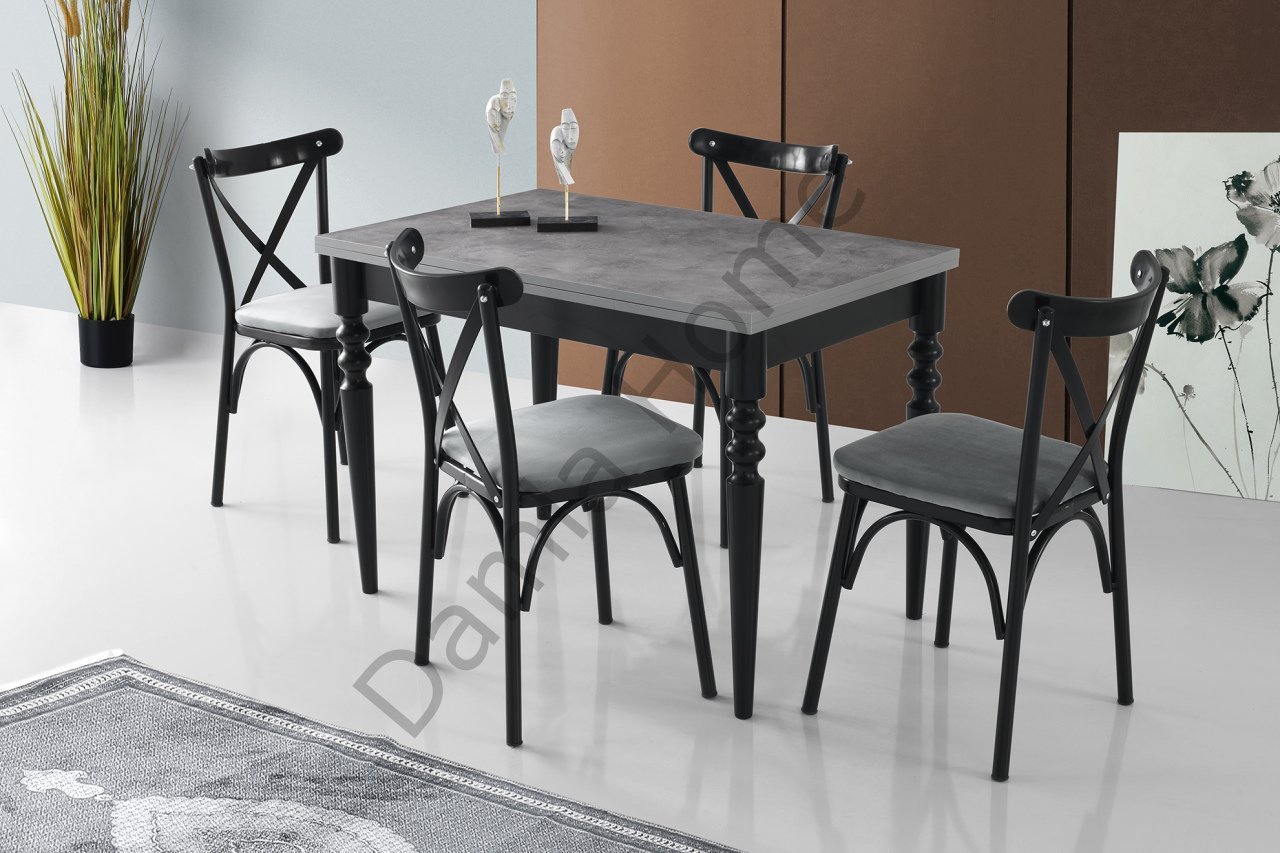 Cunda Masa Sandalye Takımı - Gri/Siyah