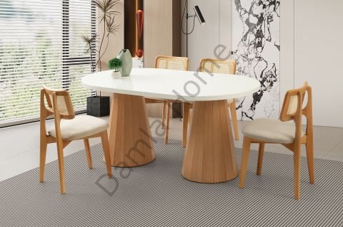 Lora Masa Sandalye Takımı - Beyaz/Naturel