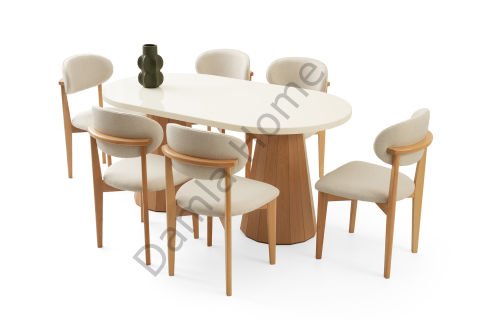 Lora Masa Sandalye Takımı - Ekru/Naturel