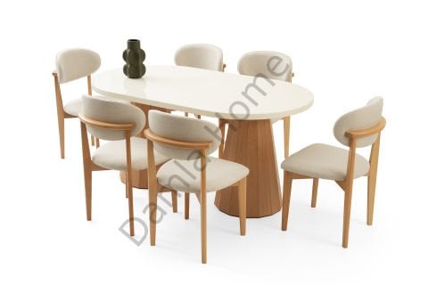 Lora Masa Sandalye Takımı - Ekru/Naturel