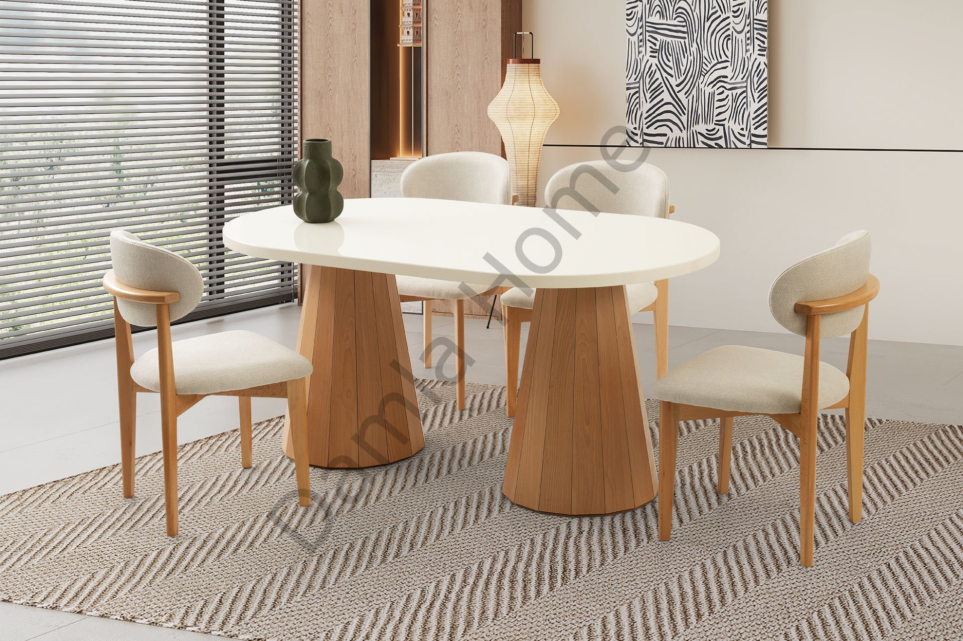 Lora Masa Sandalye Takımı - Ekru/Naturel