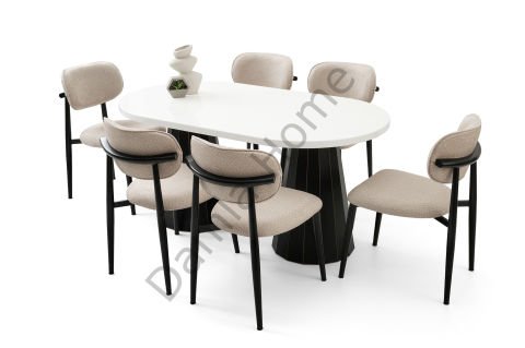 Lora Masa Sandalye Takımı - Beyaz/Siyah