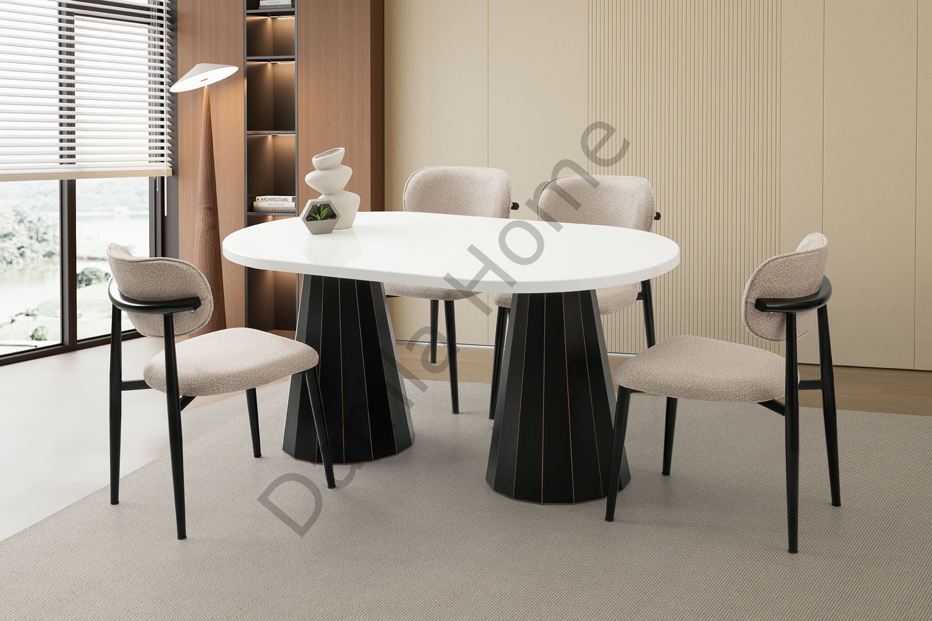 Lora Masa Sandalye Takımı - Beyaz/Siyah