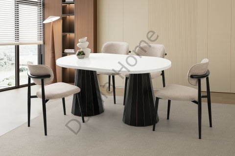 Lora Masa Sandalye Takımı - Beyaz/Siyah