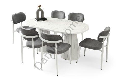 Lora Masa Sandalye Takımı - Marmo/Beyaz