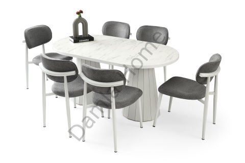 Lora Masa Sandalye Takımı - Marmo/Beyaz