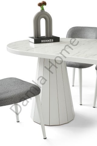 Lora Masa Sandalye Takımı - Marmo/Beyaz