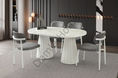 Lora Masa Sandalye Takımı - Marmo/Beyaz