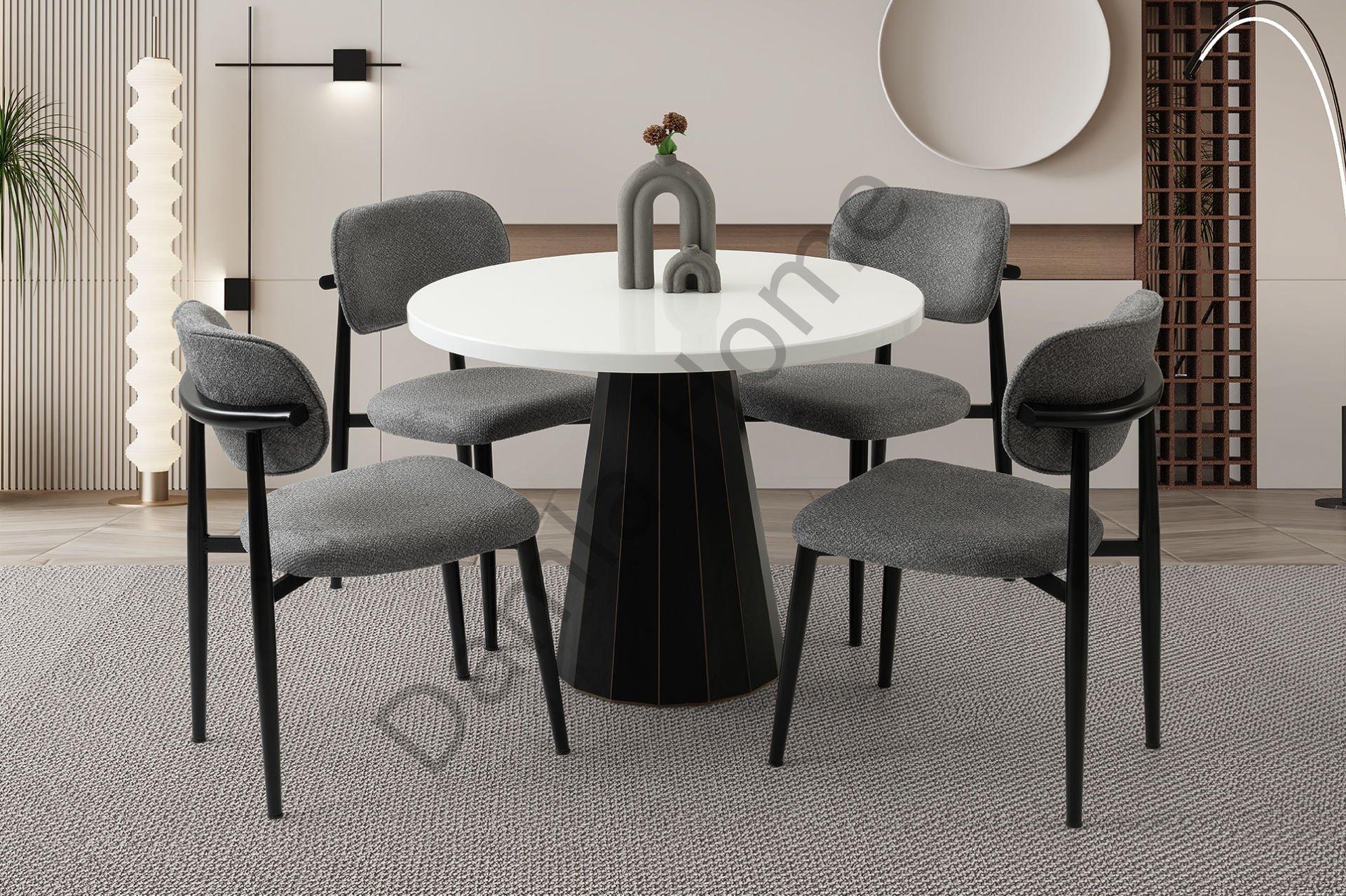 Bohem Masa Sandalye Takımı - Beyaz/Siyah