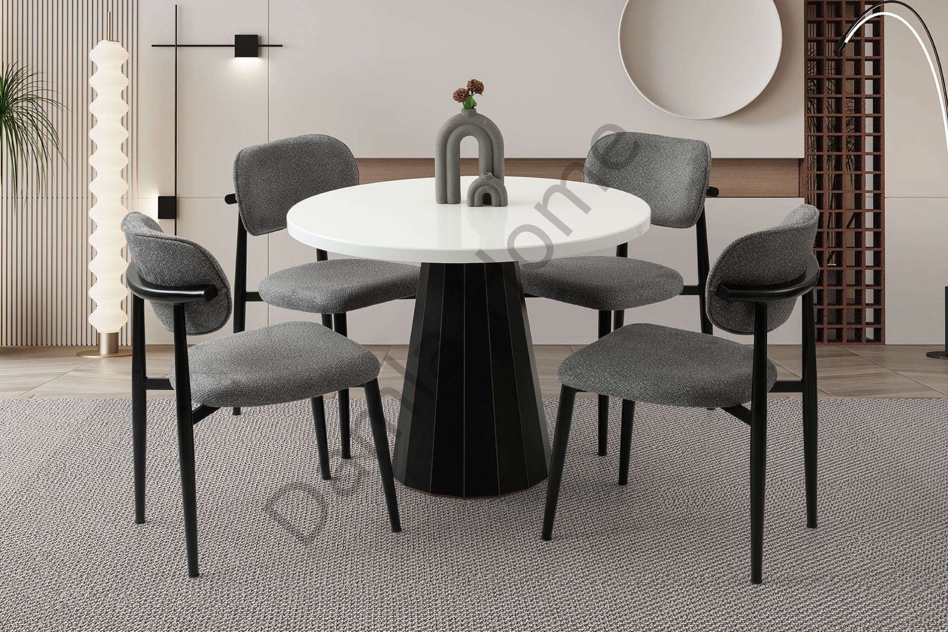 Bohem Masa Sandalye Takımı - Beyaz/Siyah