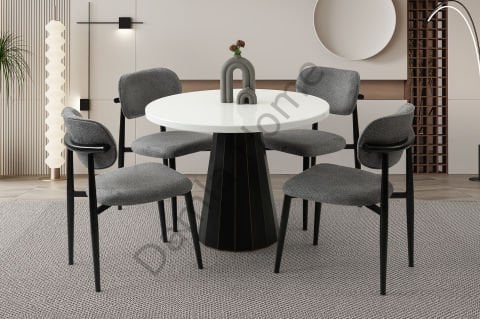 Bohem Masa Sandalye Takımı - Beyaz/Siyah