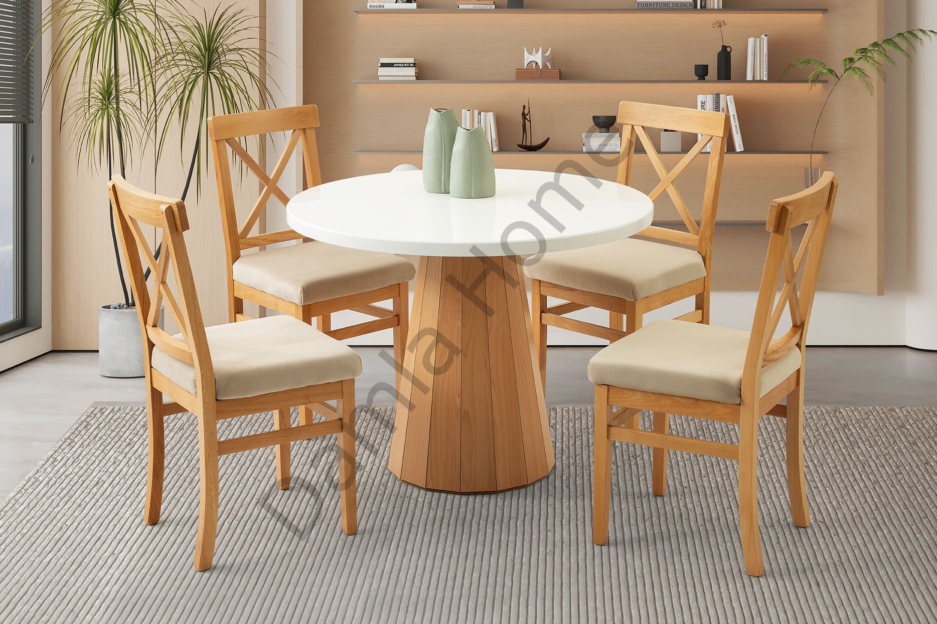 Bohem Masa Sandalye Takımı - Beyaz/Naturel