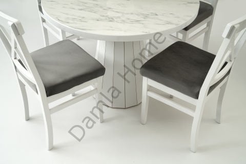 Bohem Masa Sandalye Takımı - Marmo/Beyaz