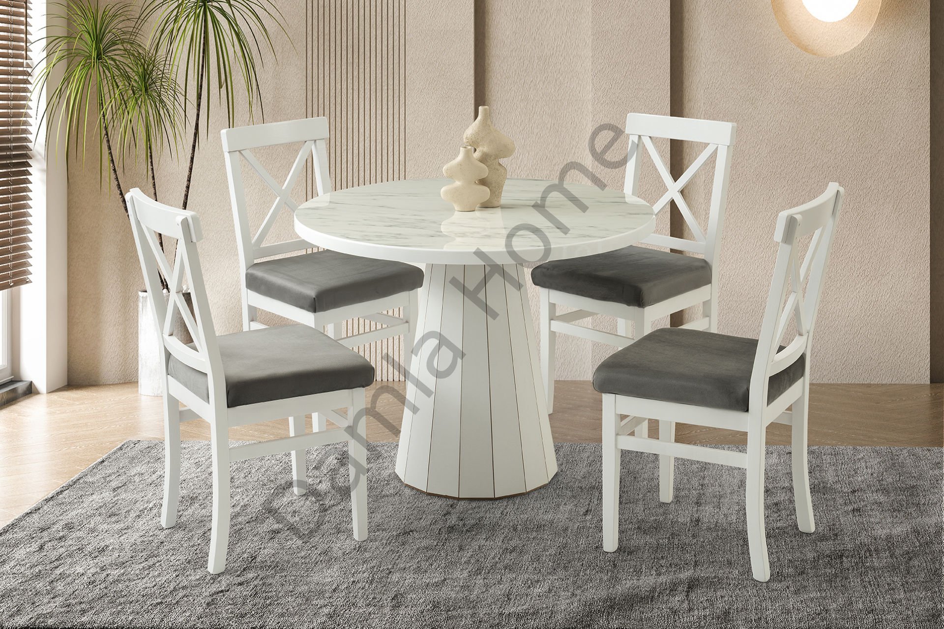 Bohem Masa Sandalye Takımı - Marmo/Beyaz