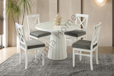 Bohem Masa Sandalye Takımı - Marmo/Beyaz