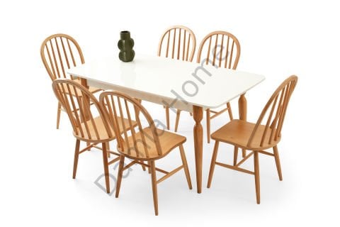 Eliz Masa Sandalye Takımı - Beyaz/Naturel