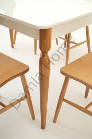 Eliz Masa Sandalye Takımı - Beyaz/Naturel