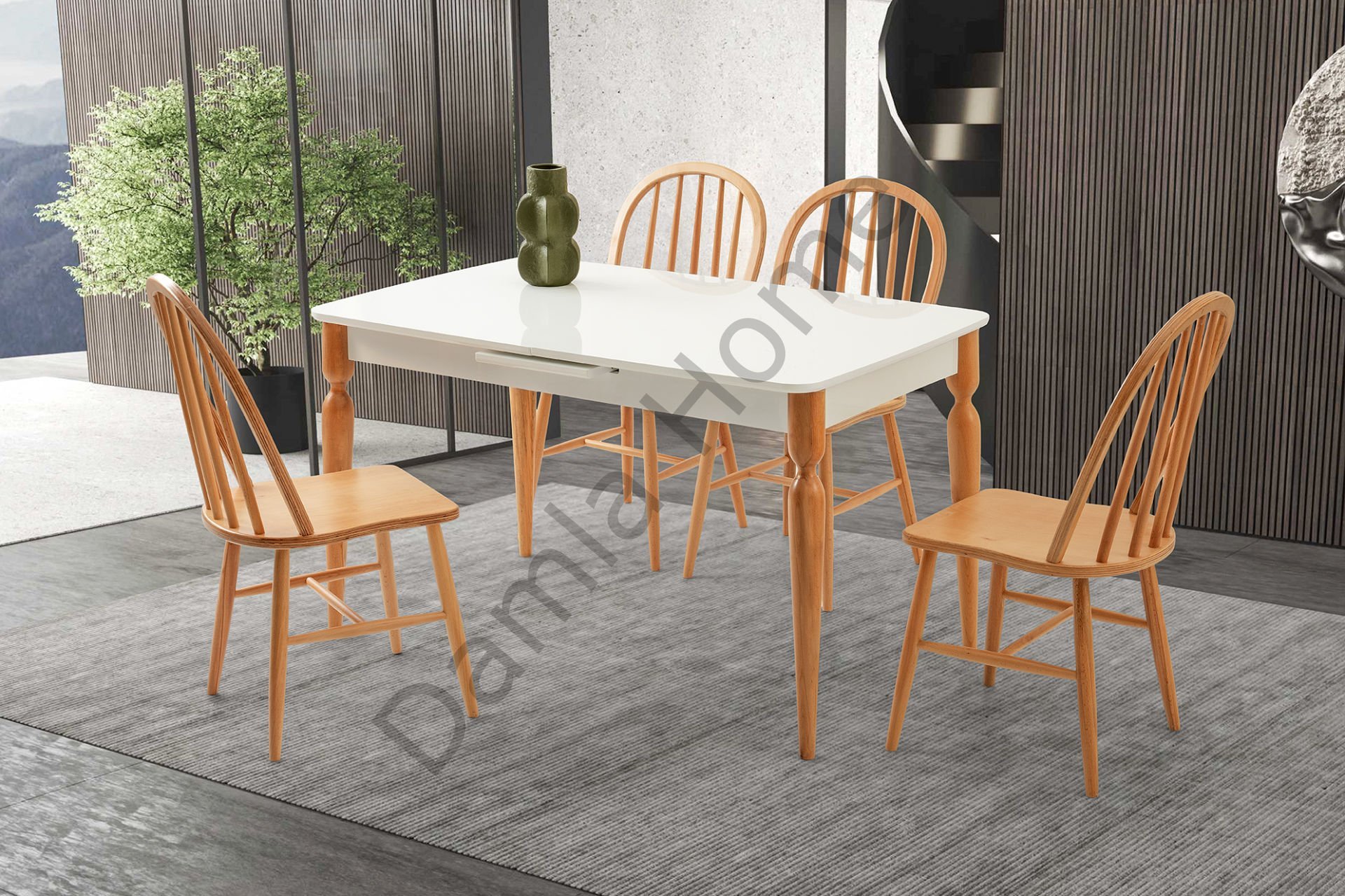 Eliz Masa Sandalye Takımı - Beyaz/Naturel