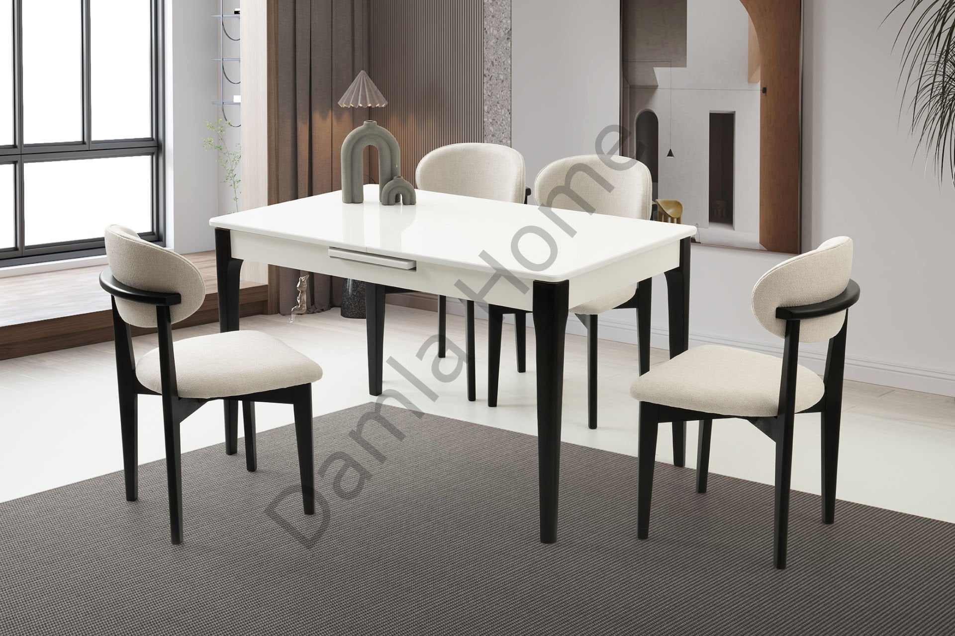 Paris Masa Sandalye Takımı - Beyaz/Siyah