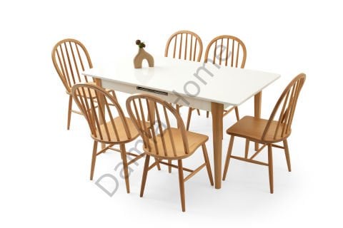 Paris Masa Sandalye Takımı - Beyaz/Naturel