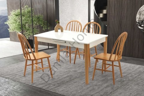 Paris Masa Sandalye Takımı - Beyaz/Naturel