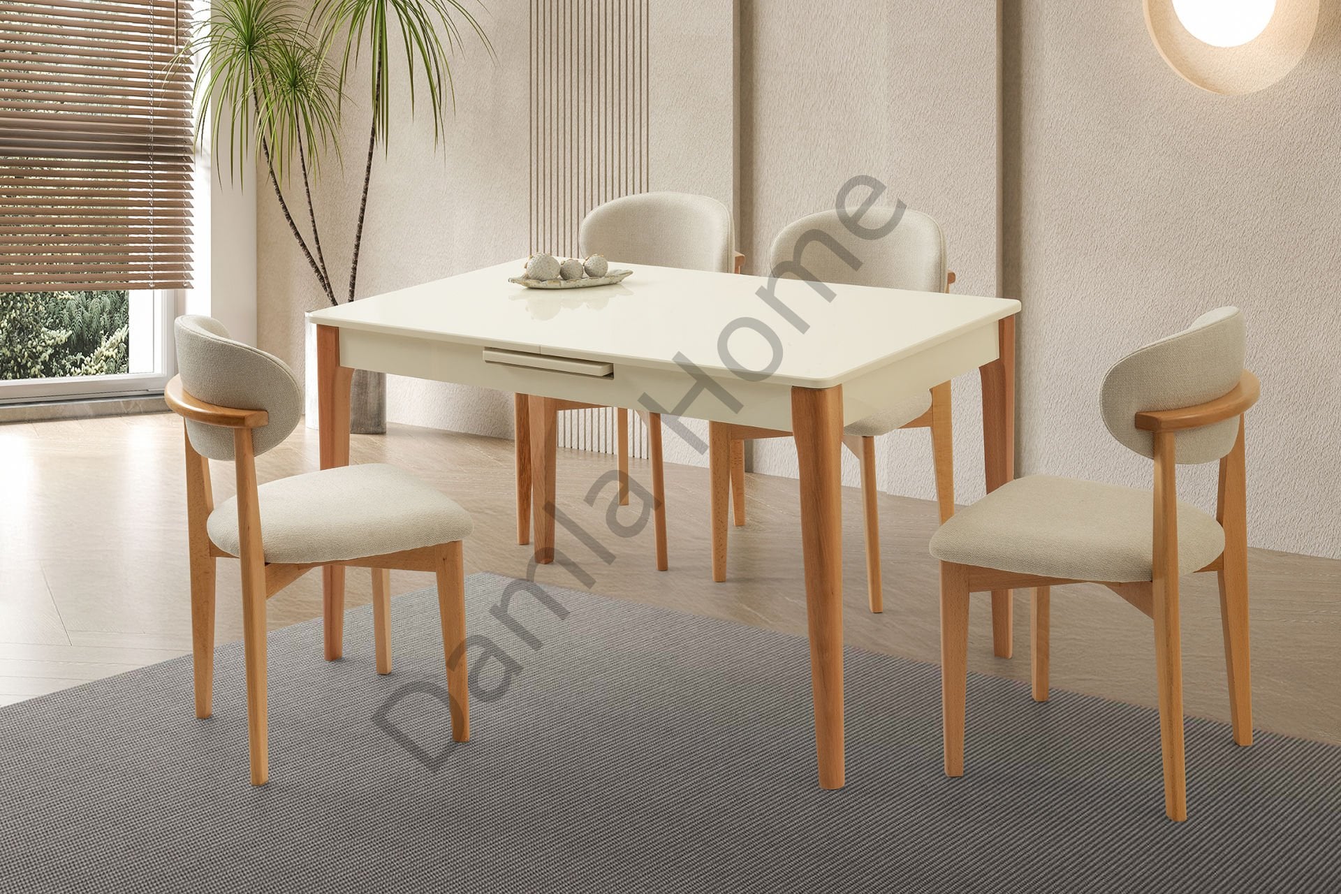 Paris Masa Sandalye Takımı - Ekru/Naturel