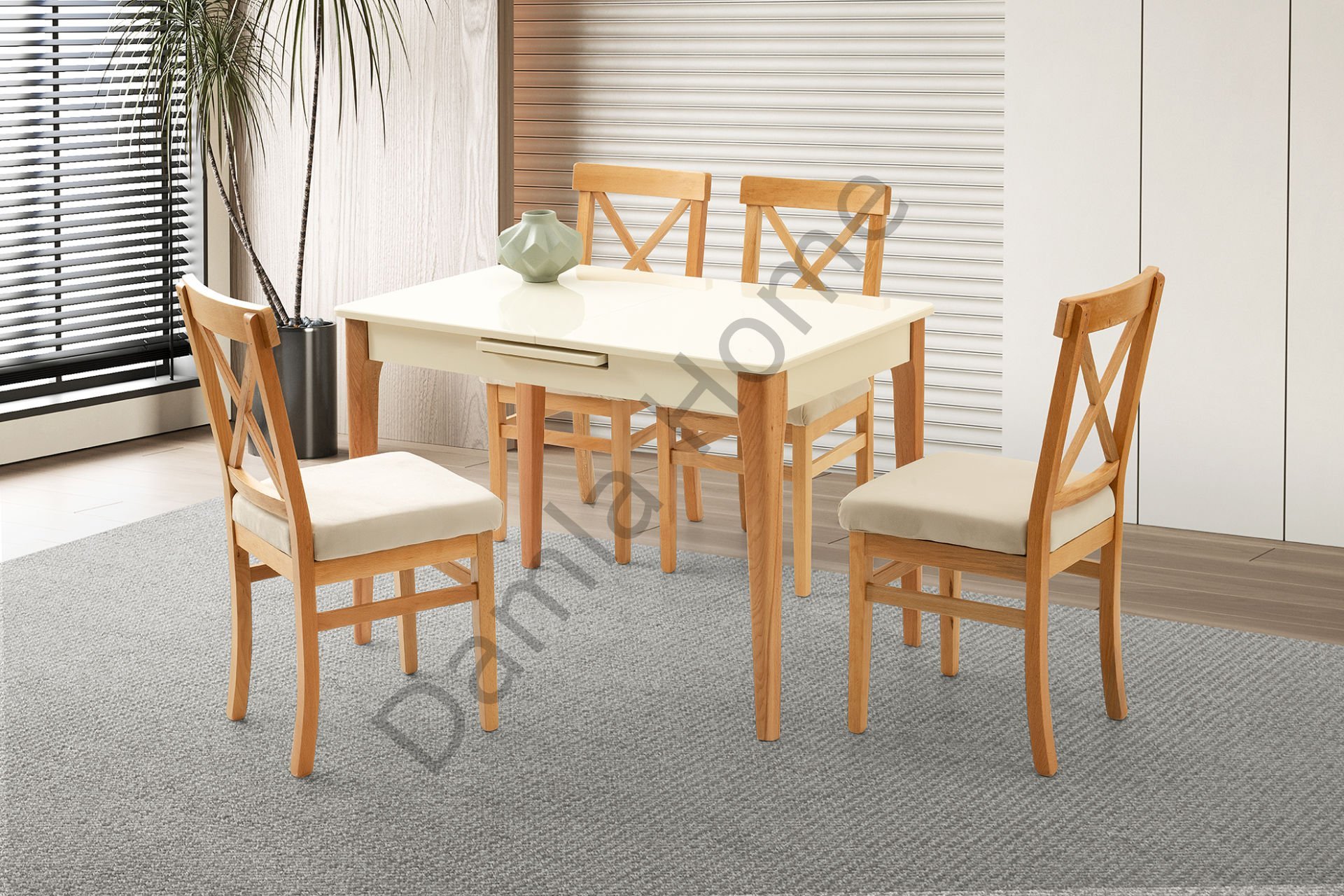 Göksu Masa Sandalye Takımı - Ekru/Naturel