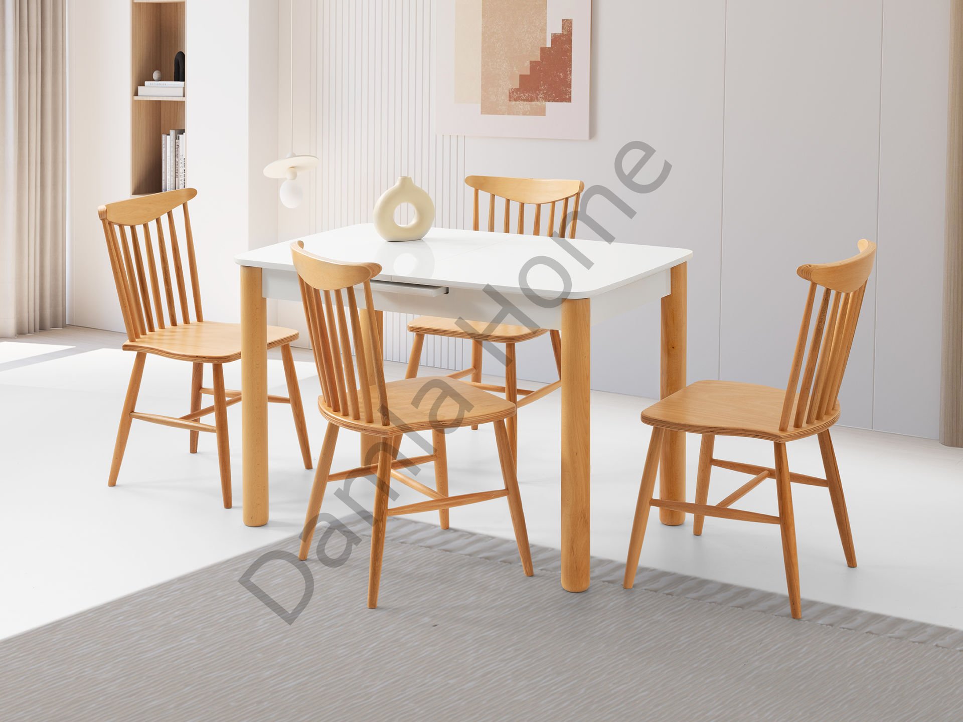 Ares Masa Sandalye Takımı - Beyaz/Naturel