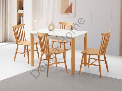 Ares Masa Sandalye Takımı - Beyaz/Naturel