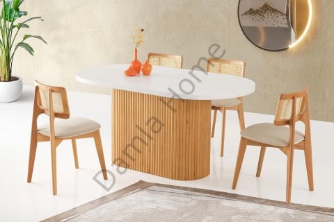 Asos Masa Sandalye Takımı - Beyaz/Naturel