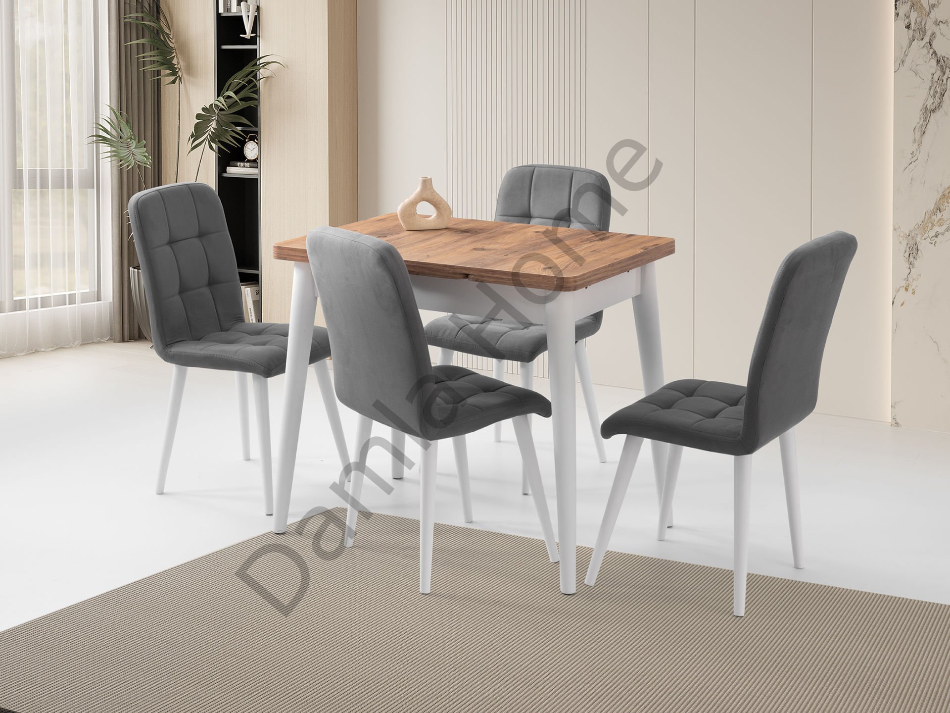 Nilüfer Masa Sandalye Takımı - Çam/Beyaz