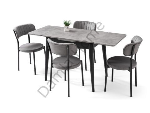 Nilüfer Masa Sandalye Takımı - Gri/Siyah