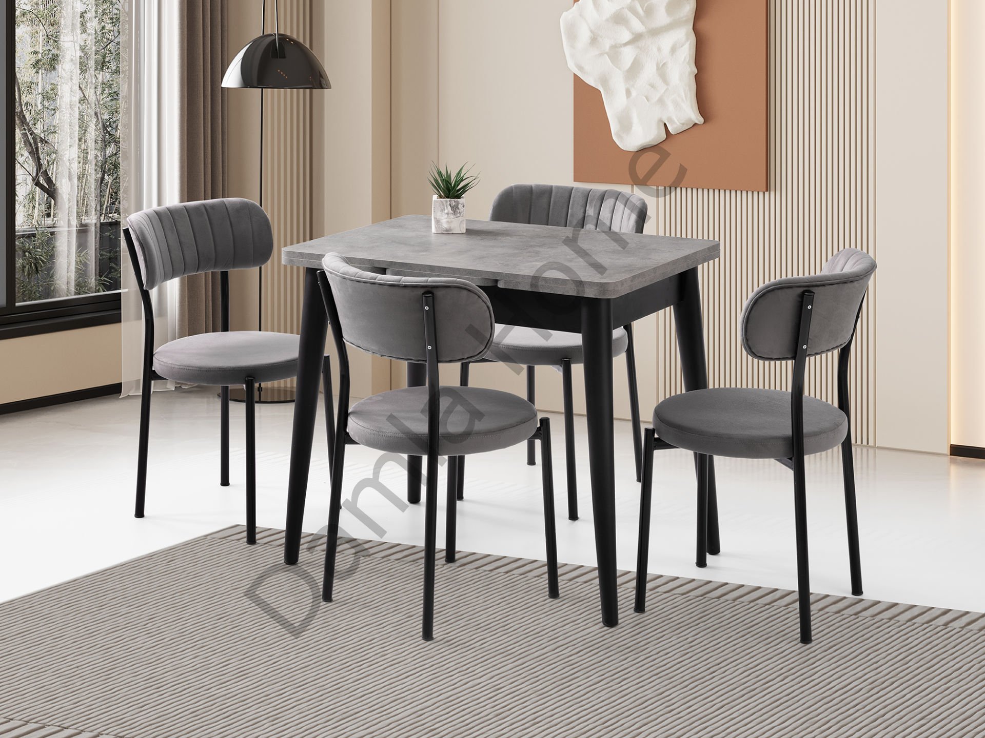 Nilüfer Masa Sandalye Takımı - Gri/Siyah