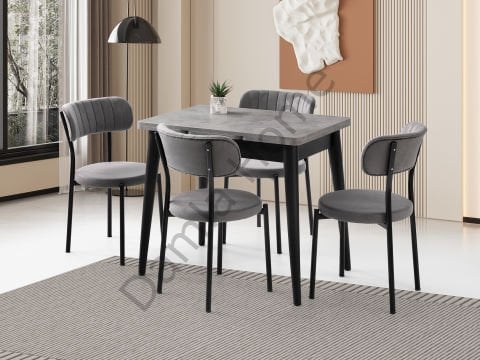 Nilüfer Masa Sandalye Takımı - Gri/Siyah