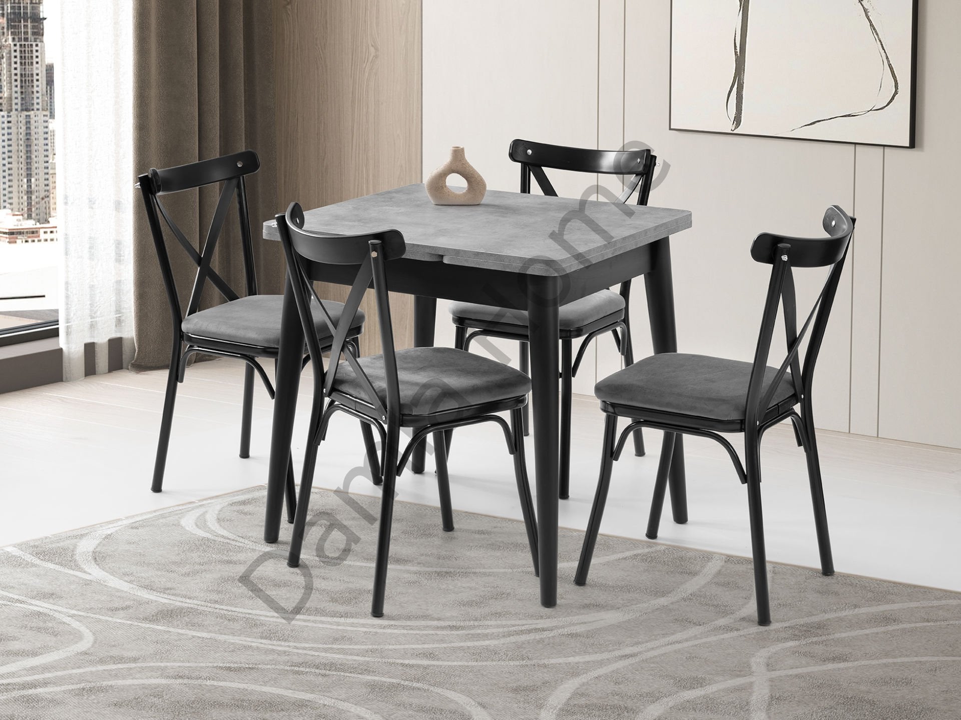 Rüzgar Masa Sandalye Takımı - Gri/Siyah