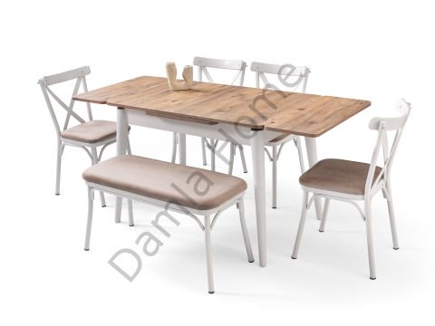 Ece Masa Sandalye Takımı - Çam/Beyaz