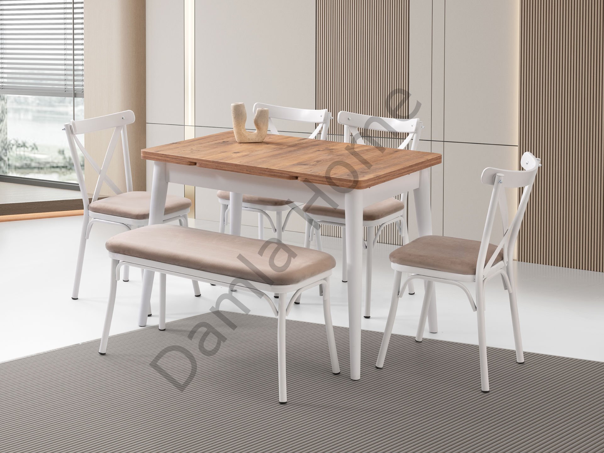 Ece Masa Sandalye Takımı - Çam/Beyaz