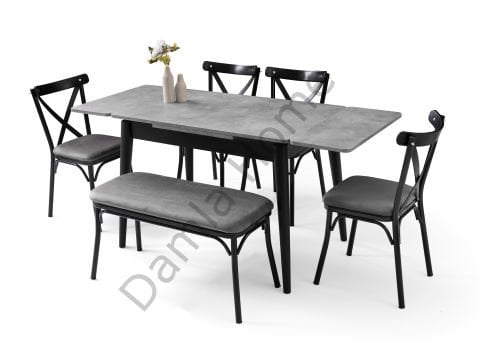 Ece Masa Sandalye Takımı - Gri/Siyah