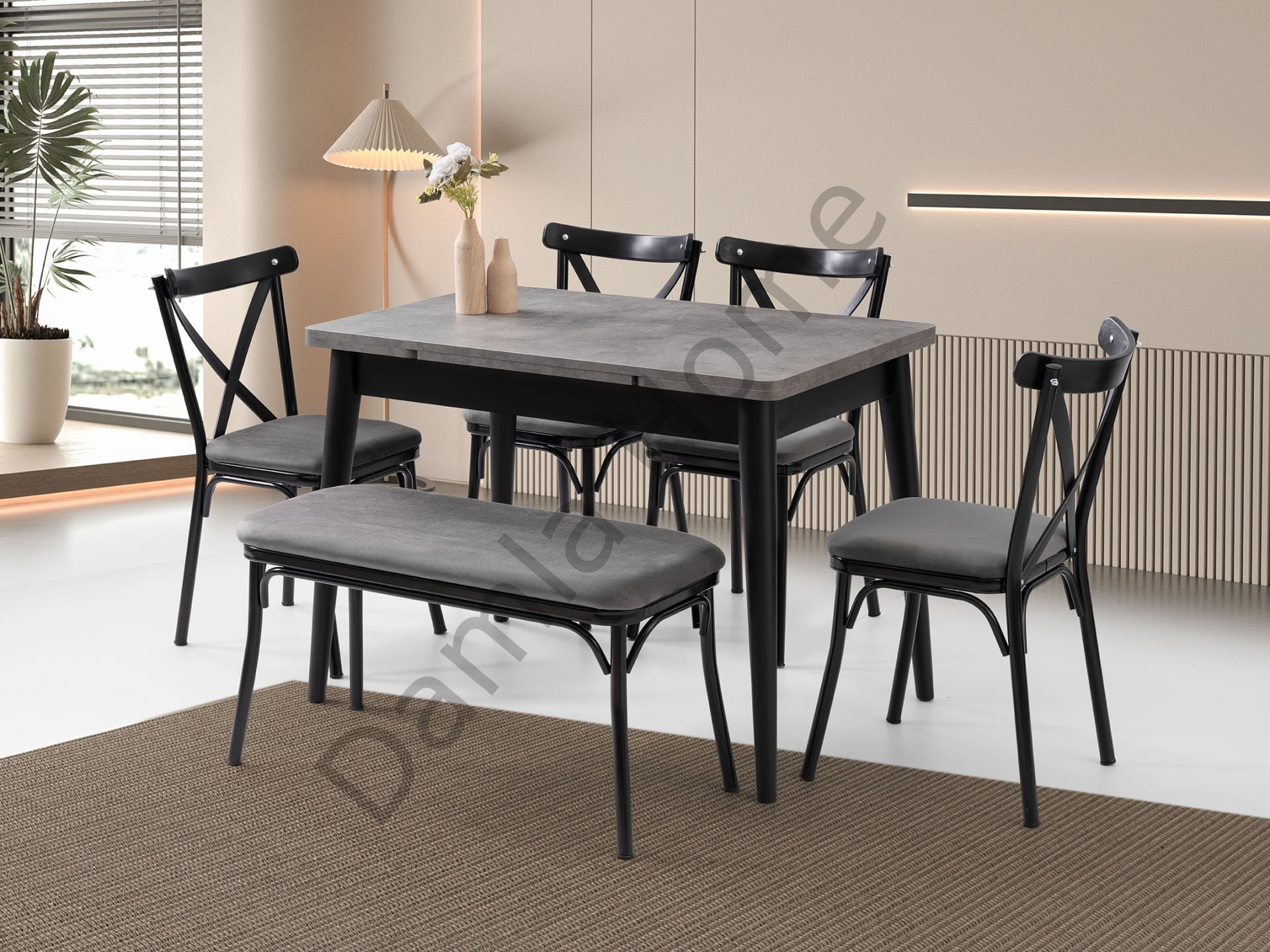 Ece Masa Sandalye Takımı - Gri/Siyah