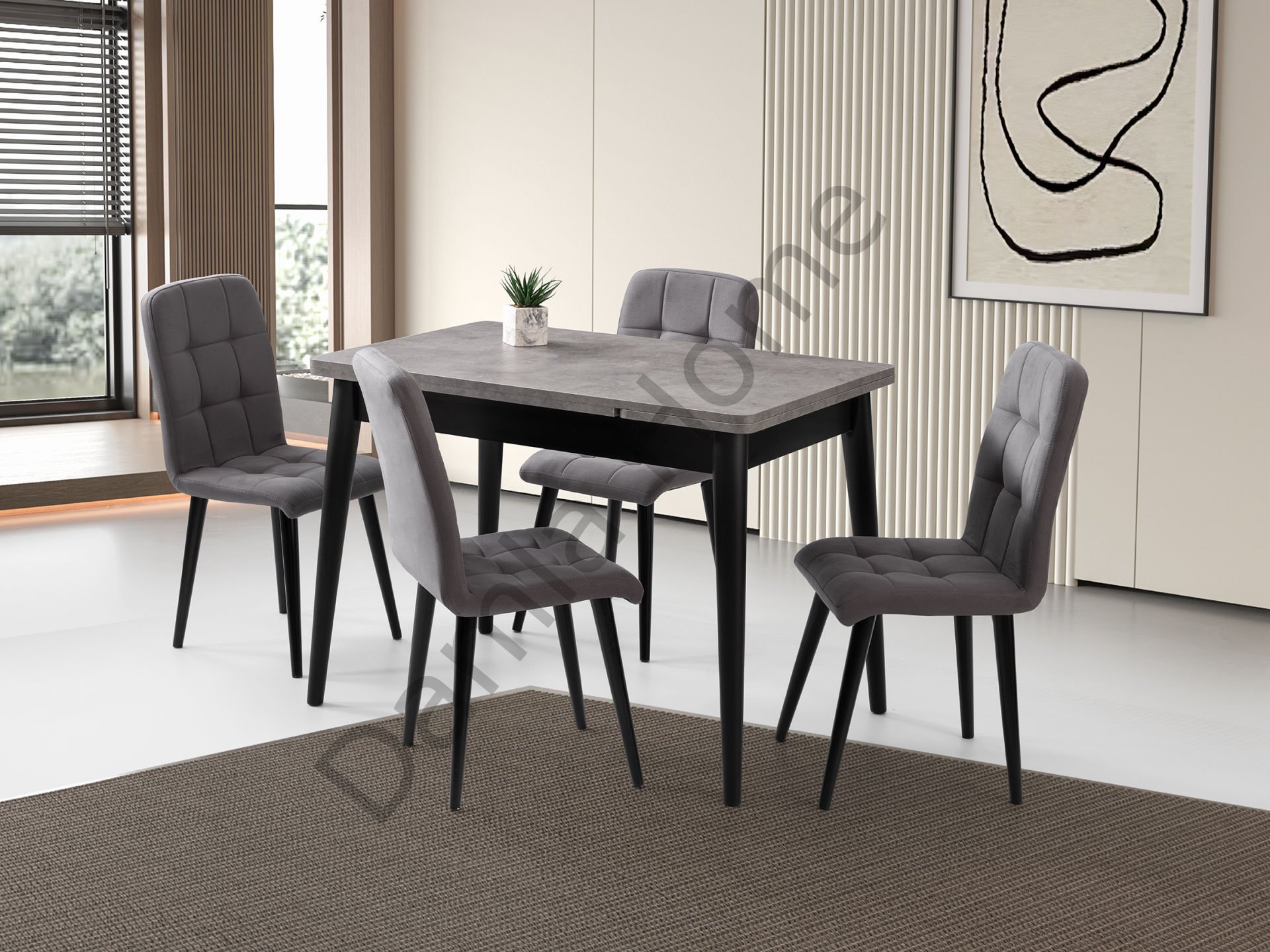 Ece Masa Sandalye Takımı - Gri/Siyah