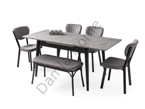 Burgaz Masa Sandalye Takımı - Gri/Siyah