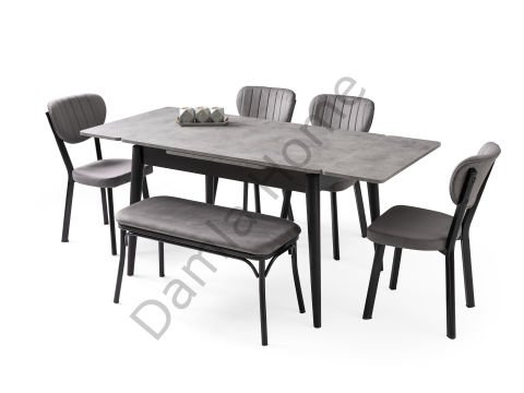 Burgaz Masa Sandalye Takımı - Gri/Siyah