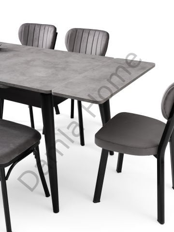 Burgaz Masa Sandalye Takımı - Gri/Siyah