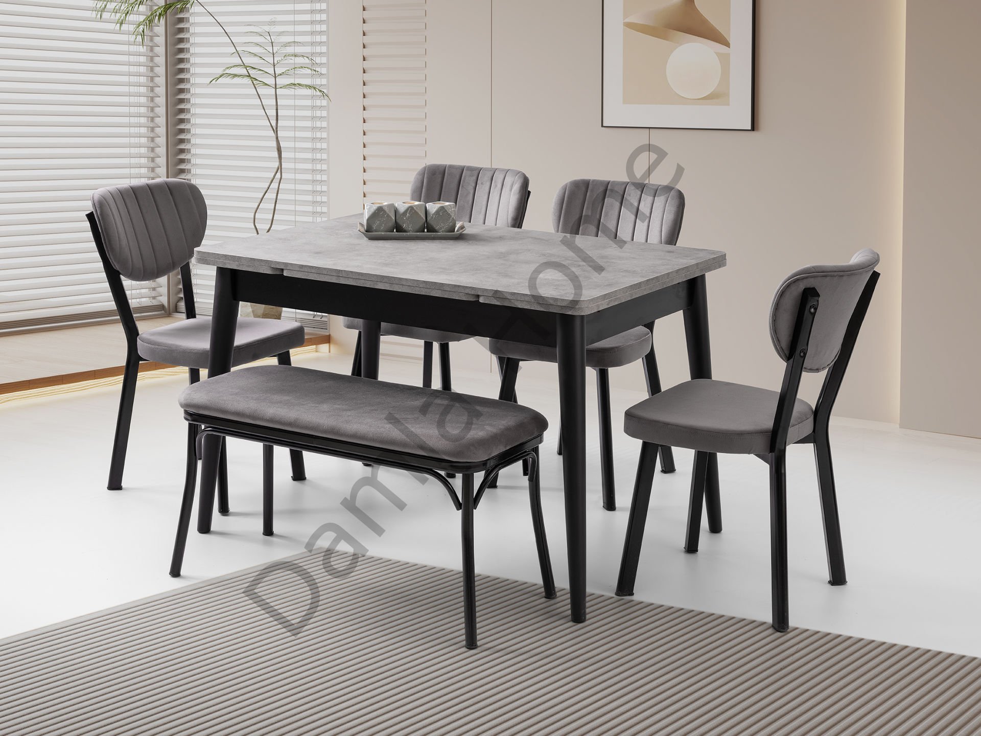 Burgaz Masa Sandalye Takımı - Gri/Siyah