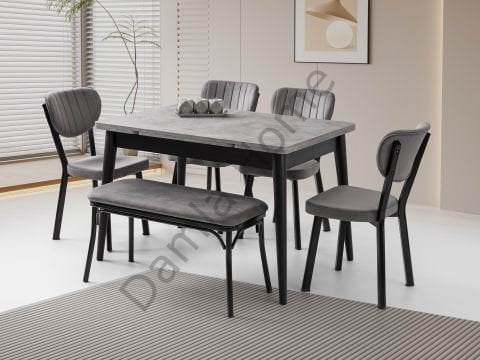 Burgaz Masa Sandalye Takımı - Gri/Siyah