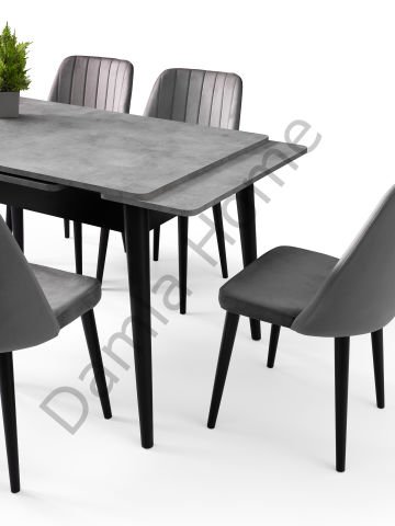 Burgaz Masa Sandalye Takımı - Gri/Siyah