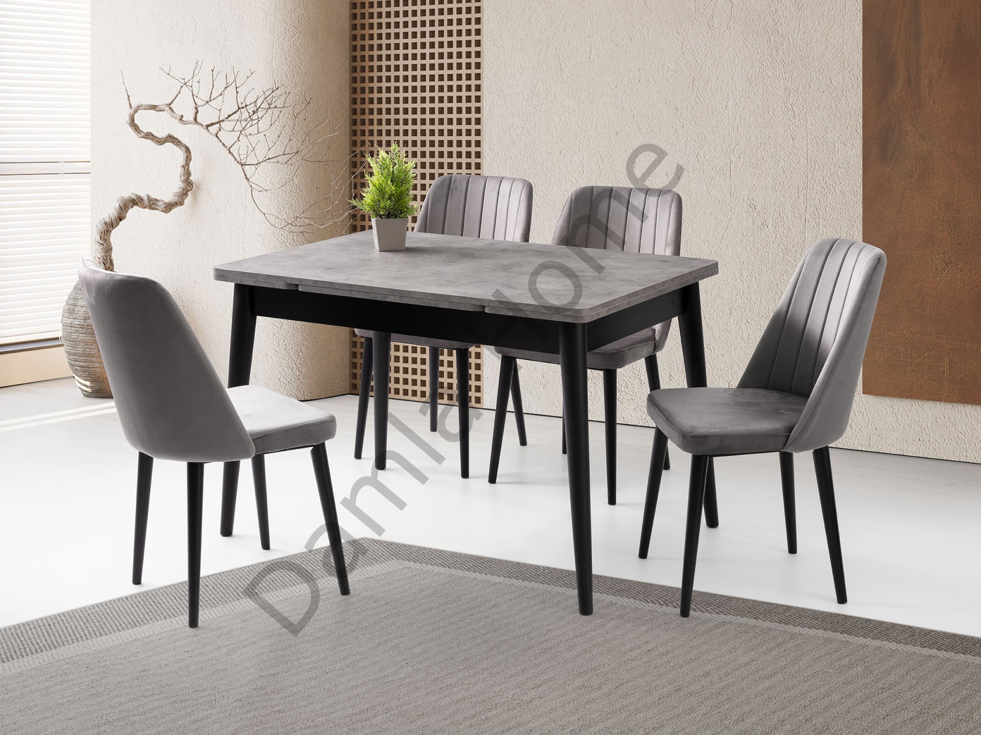 Burgaz Masa Sandalye Takımı - Gri/Siyah