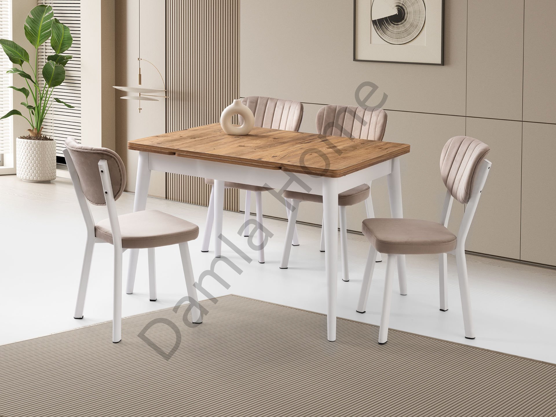 Burgaz Masa Sandalye Takımı - Çam/Beyaz