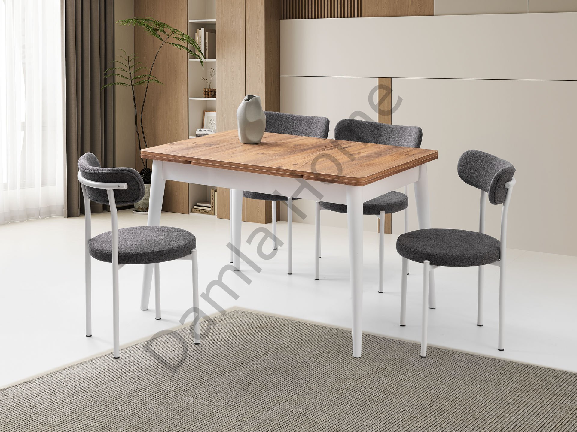 Burgaz Masa Sandalye Takımı - Çam/Beyaz