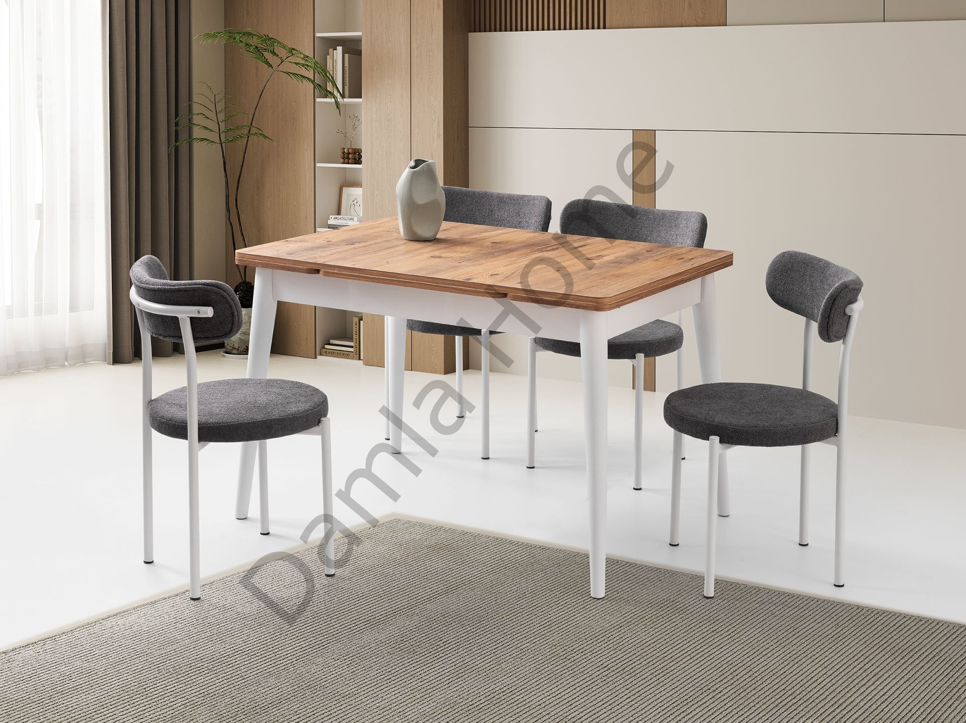 Burgaz Masa Sandalye Takımı - Çam/Beyaz